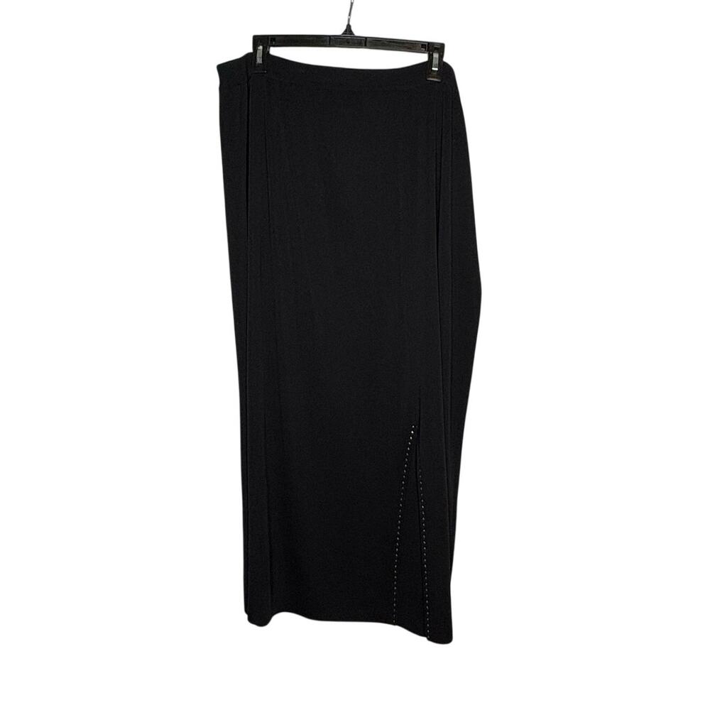 Misook Vintage Black Knit Front Slit Slinky Pull on Rhinestone Skirt Size 3X
